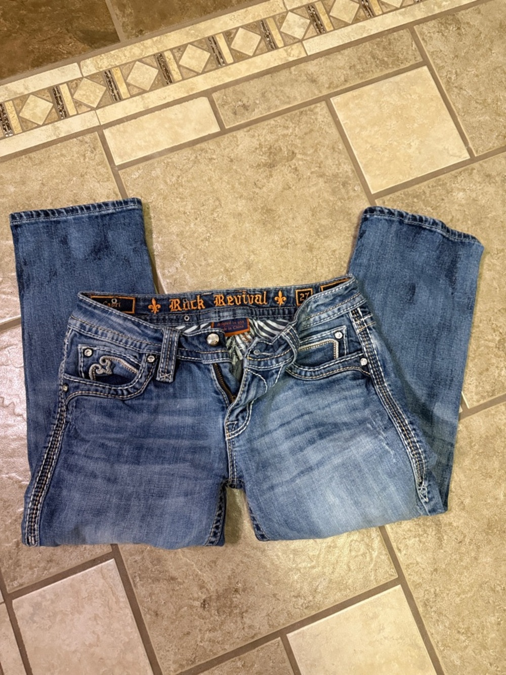 Rock Revival Blue Denim Embroidered Pocket Jeans